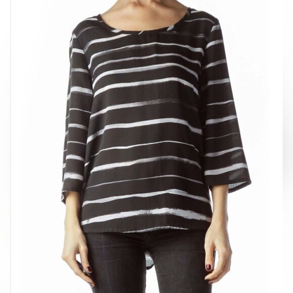 Express Women's Black White Round Neck Striped Top - Picture 1 of 14